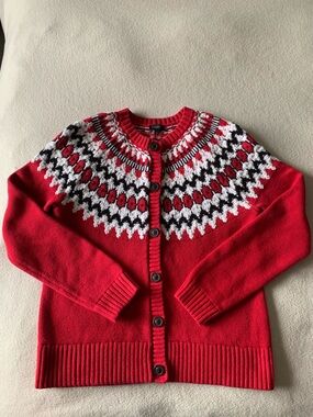 Red Fair Isle Button-Up Women's Cardigan Sweater